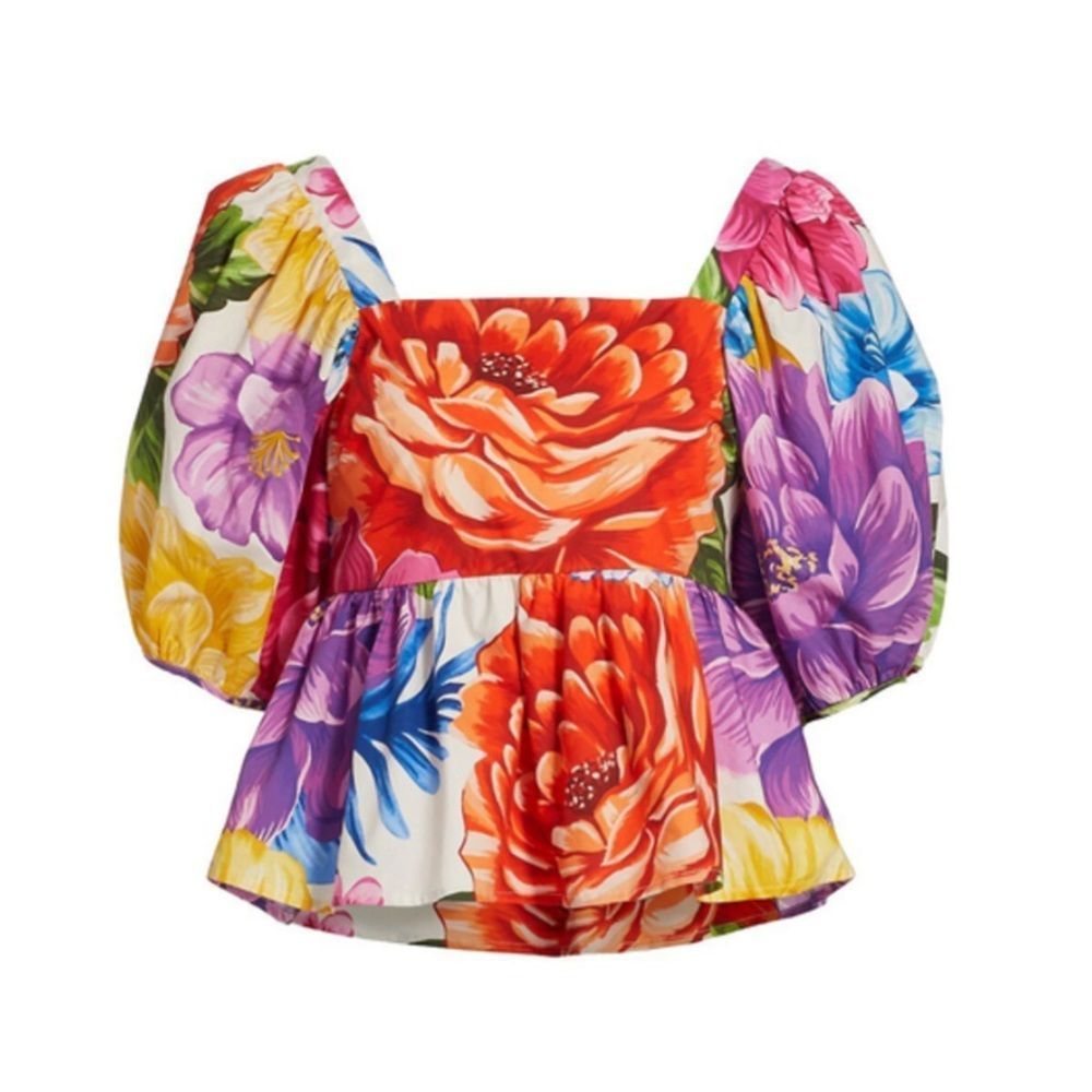 NWOT Farm Rio Chita Floral Puff Sleeve Peplum Blouse Top
